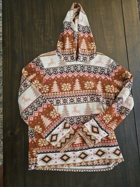 The Children's Place Pink and Rust Fair Isle Hooded Pullover Sweatshirt